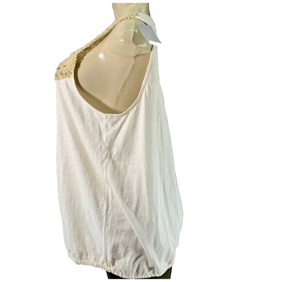 Lane Bryant Plus 1X Eggshell Scoop Tan Crochet Neck Elastic Hem Sleeveless Top - Picture 5 of 6